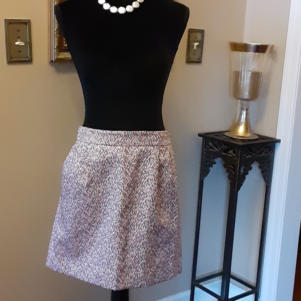 J Crew pink black white & metallic gold skirt w/ pockets Fully lined size 2 EUC…